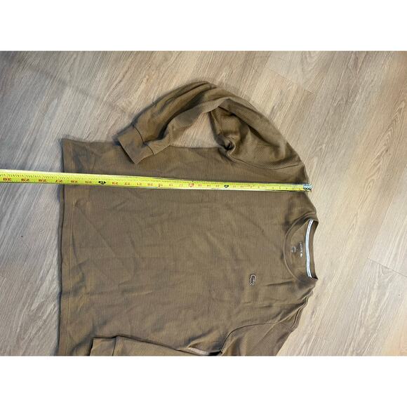 LACOSTE - MEN’s LARGE WAFFLE-KNIT BROWN THERMAL LONG SLEEVES SLEEP SHIRT - Picture 2 of 4